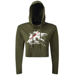 Untamed Wolf Red Eyes Drip - Cropped Hoodie